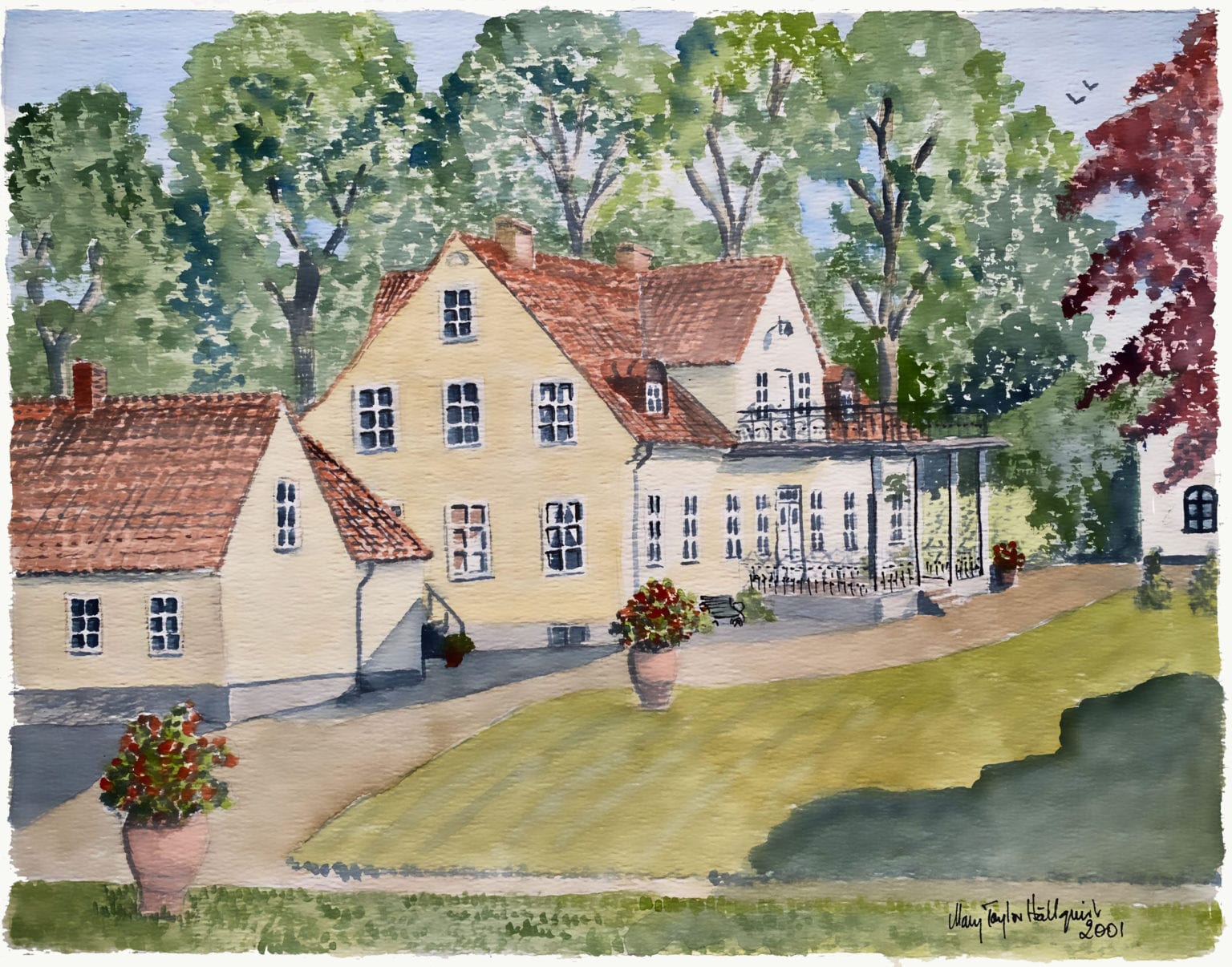 Borrby Kungsgård - akvarell av Mary Taylor